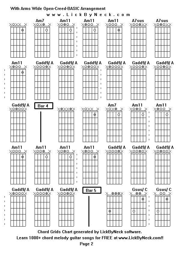 Chord Grids Chart of chord melody fingerstyle guitar song-With Arms Wide Open-Creed-BASIC Arrangement,generated by LickByNeck software.